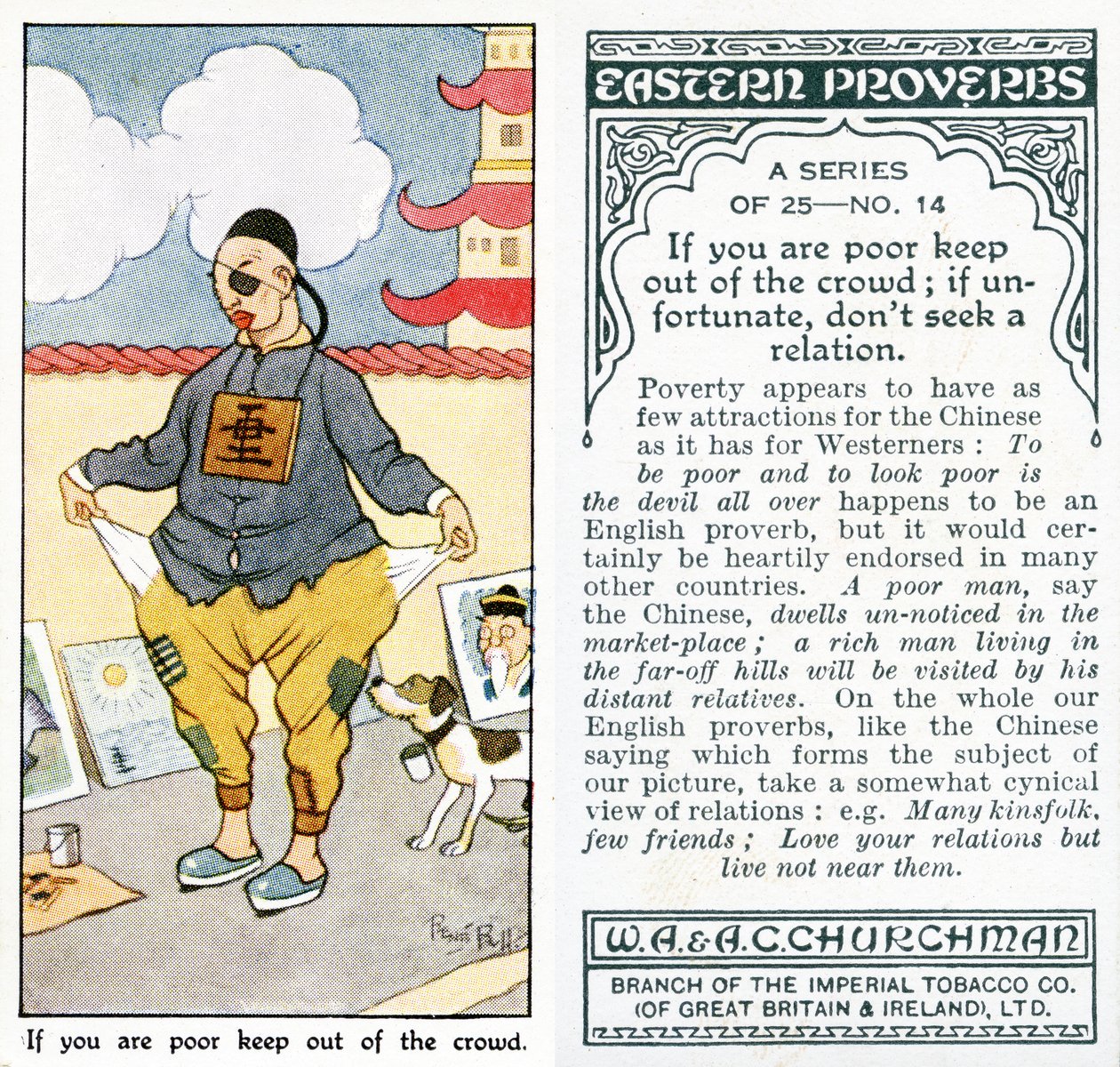 "Om du är fattig, håll dig borta från mängden; om du är olycklig, sök inte en relation", 1931 (se även 498194). av René Bull