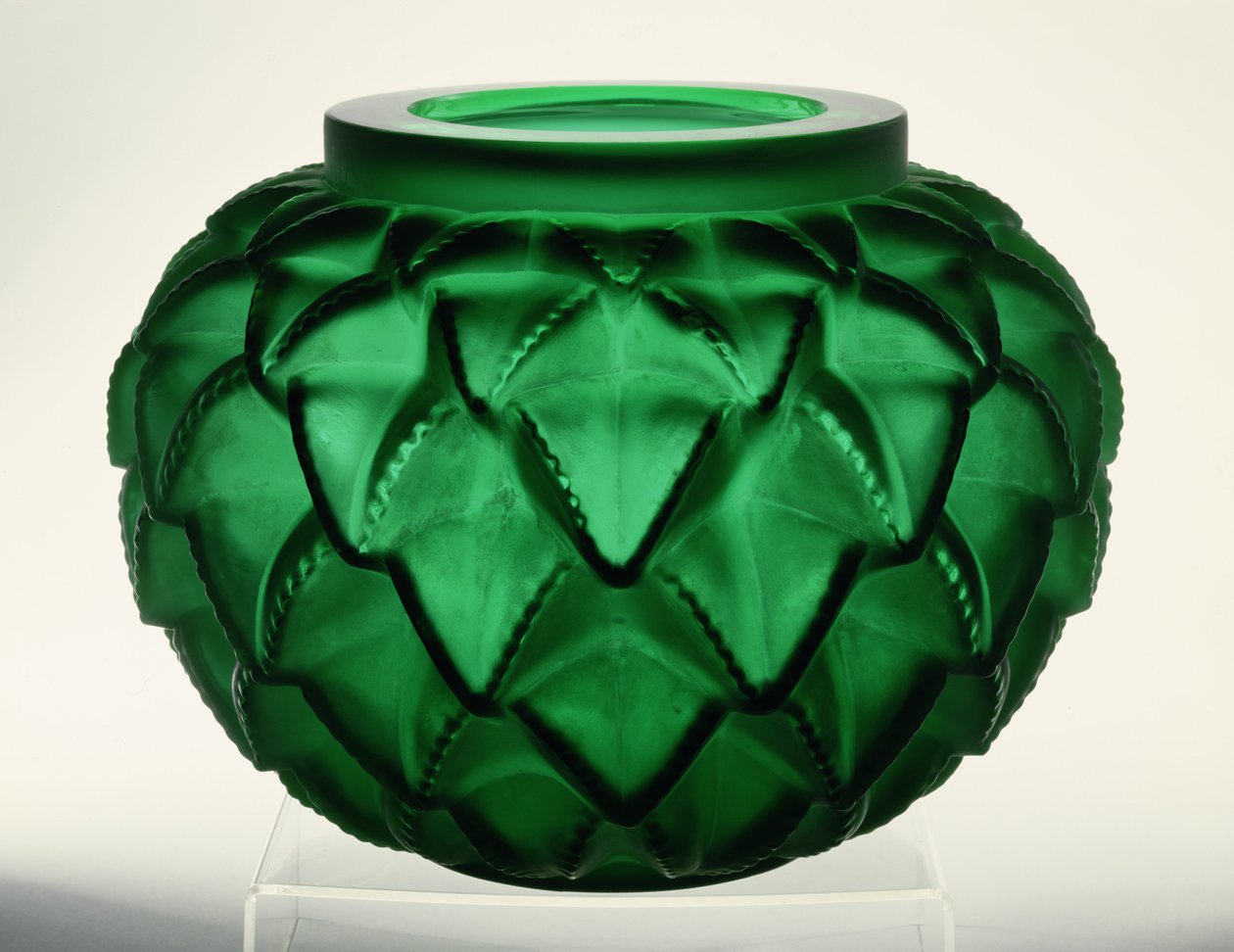 Languedoc vas, 1929 (pressgjutet grönt glas) av Rene Jules Lalique