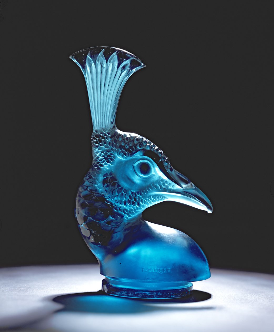 Turquoise Peacock Head Stopper (glas) av Rene Jules Lalique