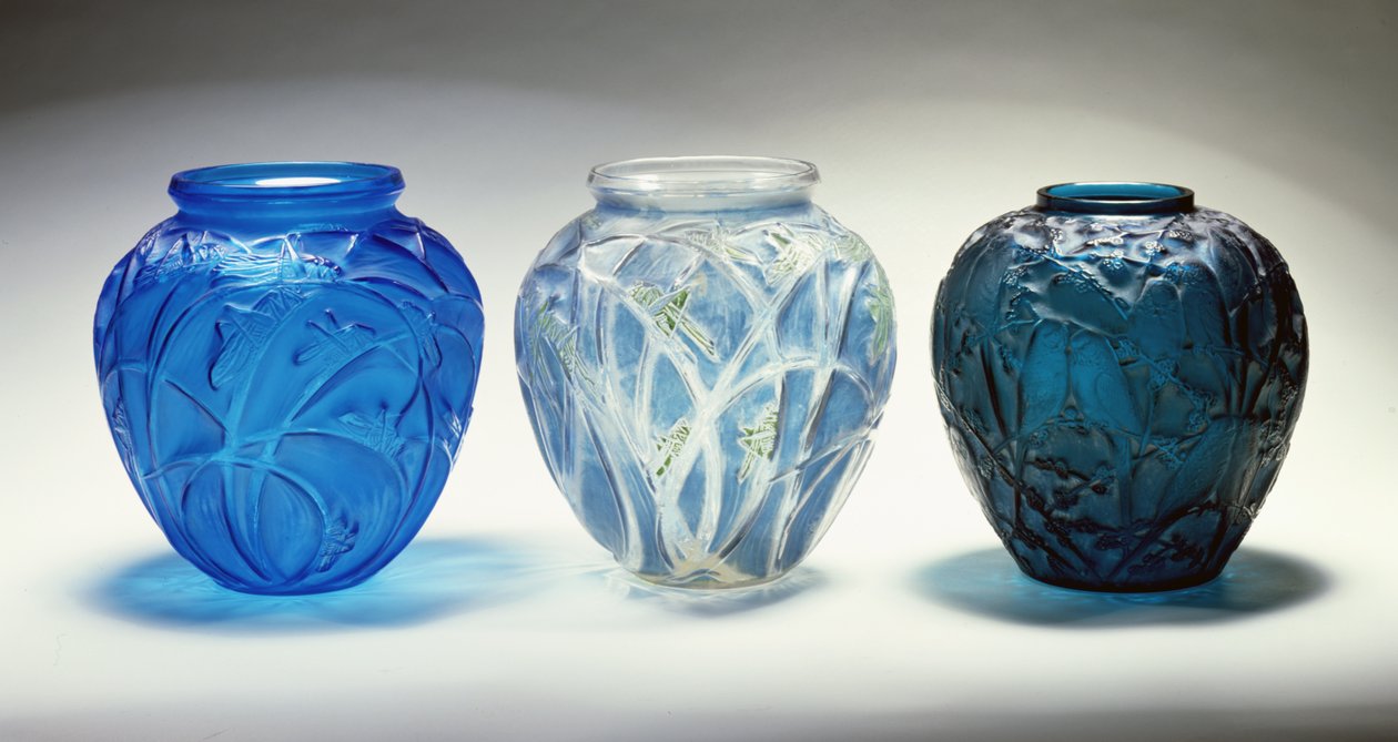 Tre vaser (glas) av Rene Jules Lalique