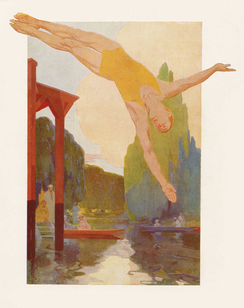 River Diver, 1920 (färggravyr) av Rene Lelong