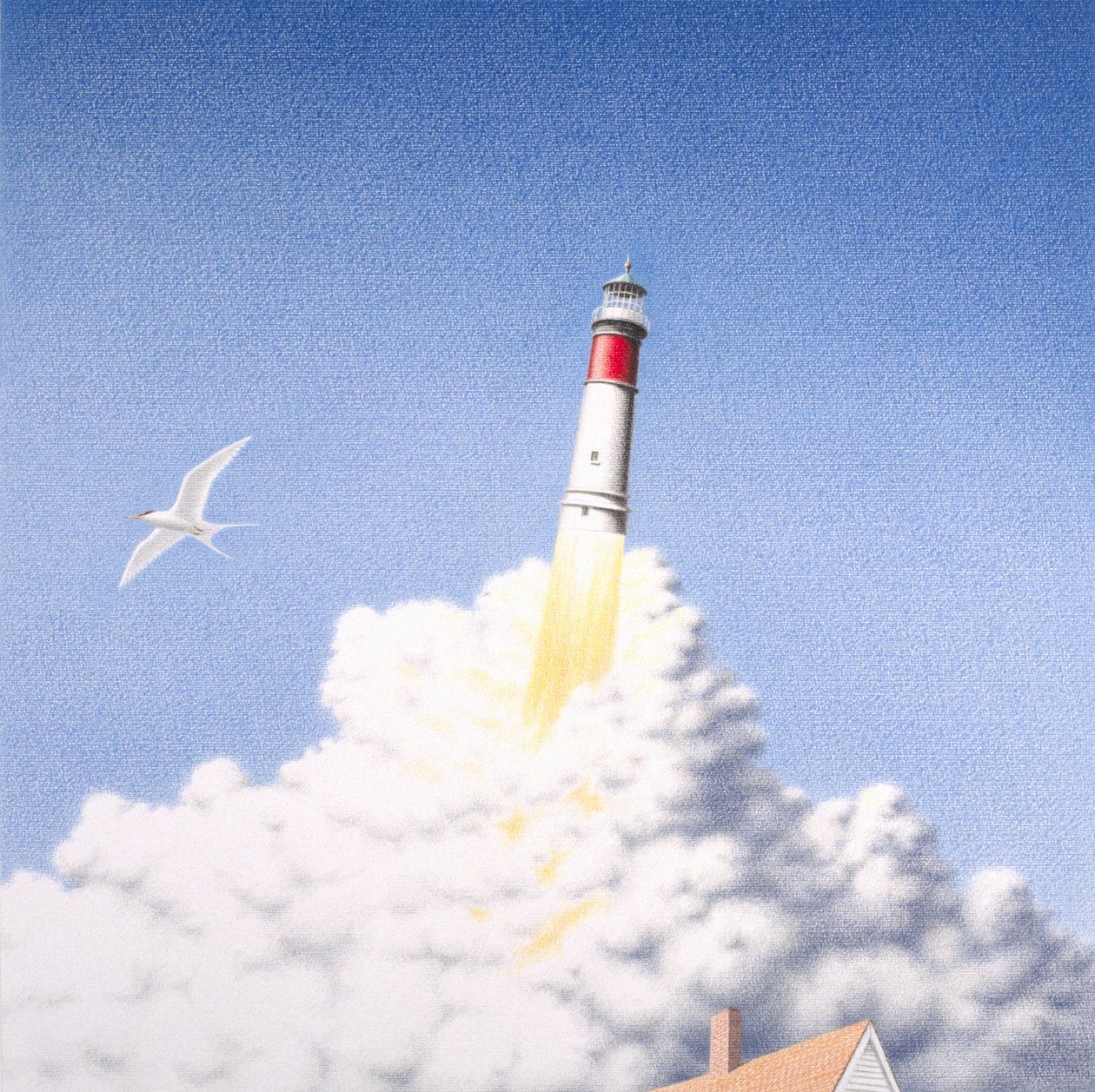 Launch, 2000, teckning med färgpenna på papper av Rene Boin