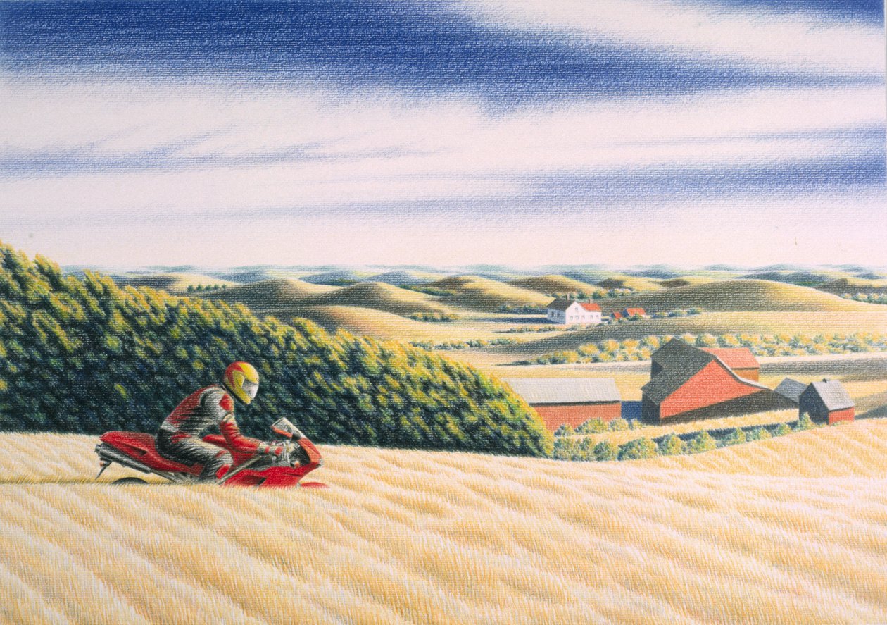 Offroad, 2001, teckning med färgpenna på papper av Rene Boin