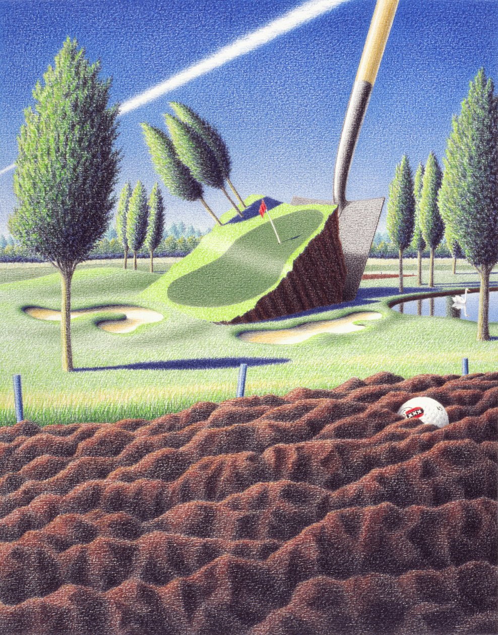 Spade, 2005, teckning med färgpenna på papper av Rene Boin
