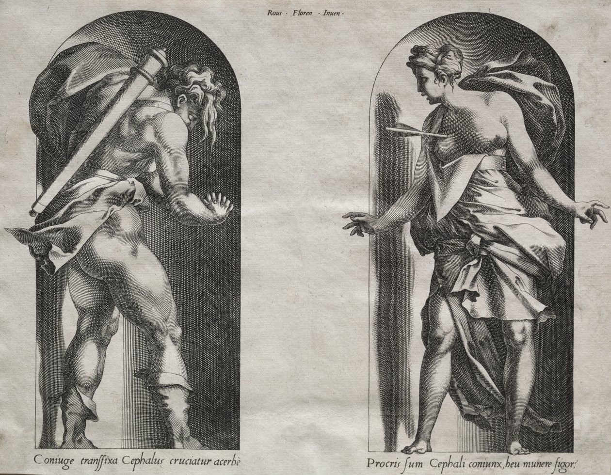 Cephalus och Procris i två nischer av Rene Boyvin