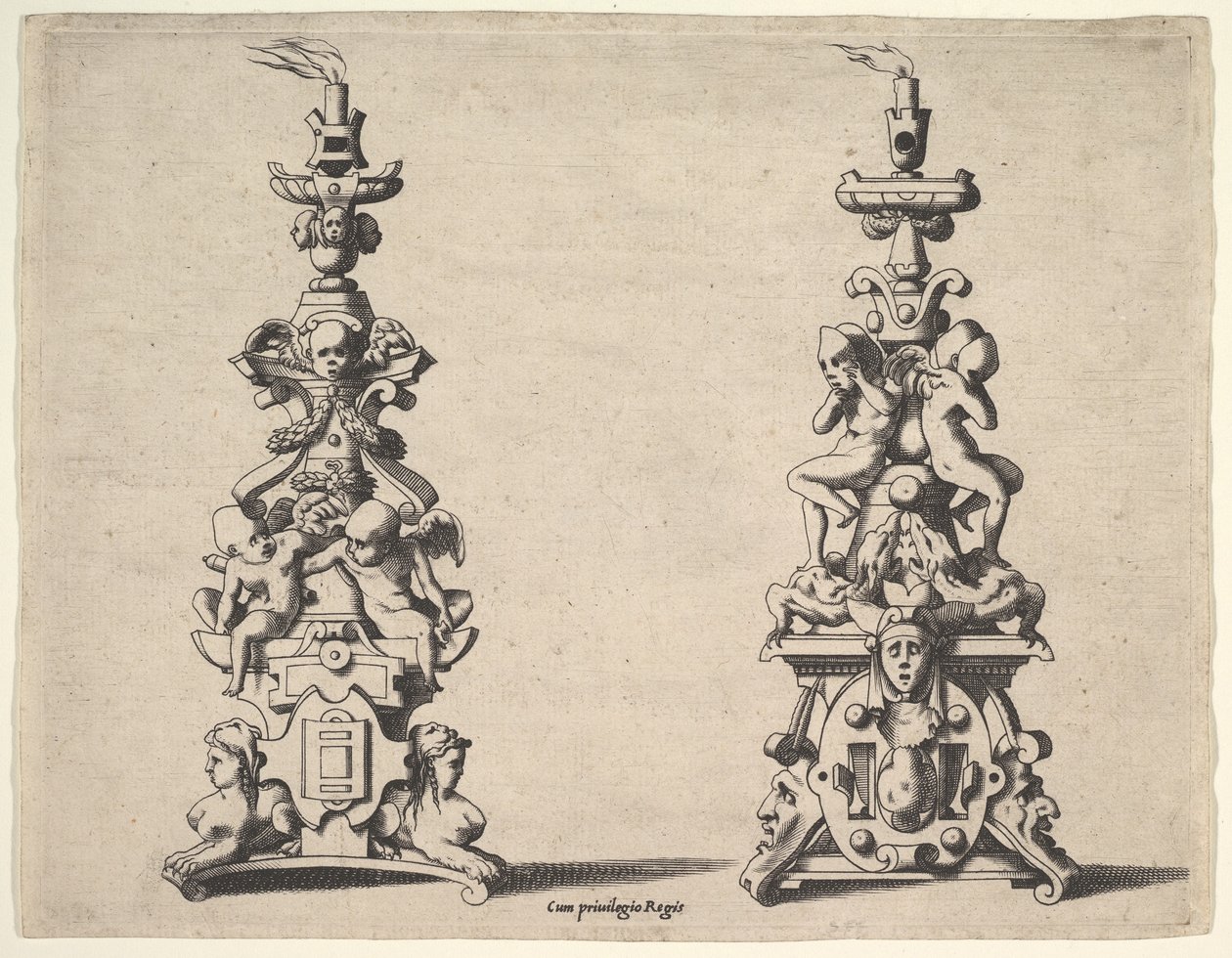 Två ljusstakedesigner, ca. 1550-60. av Rene Boyvin