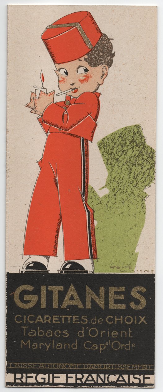 Gitanes cigaretter, ca 1930 (Stenciltryck) av Rene Vincent