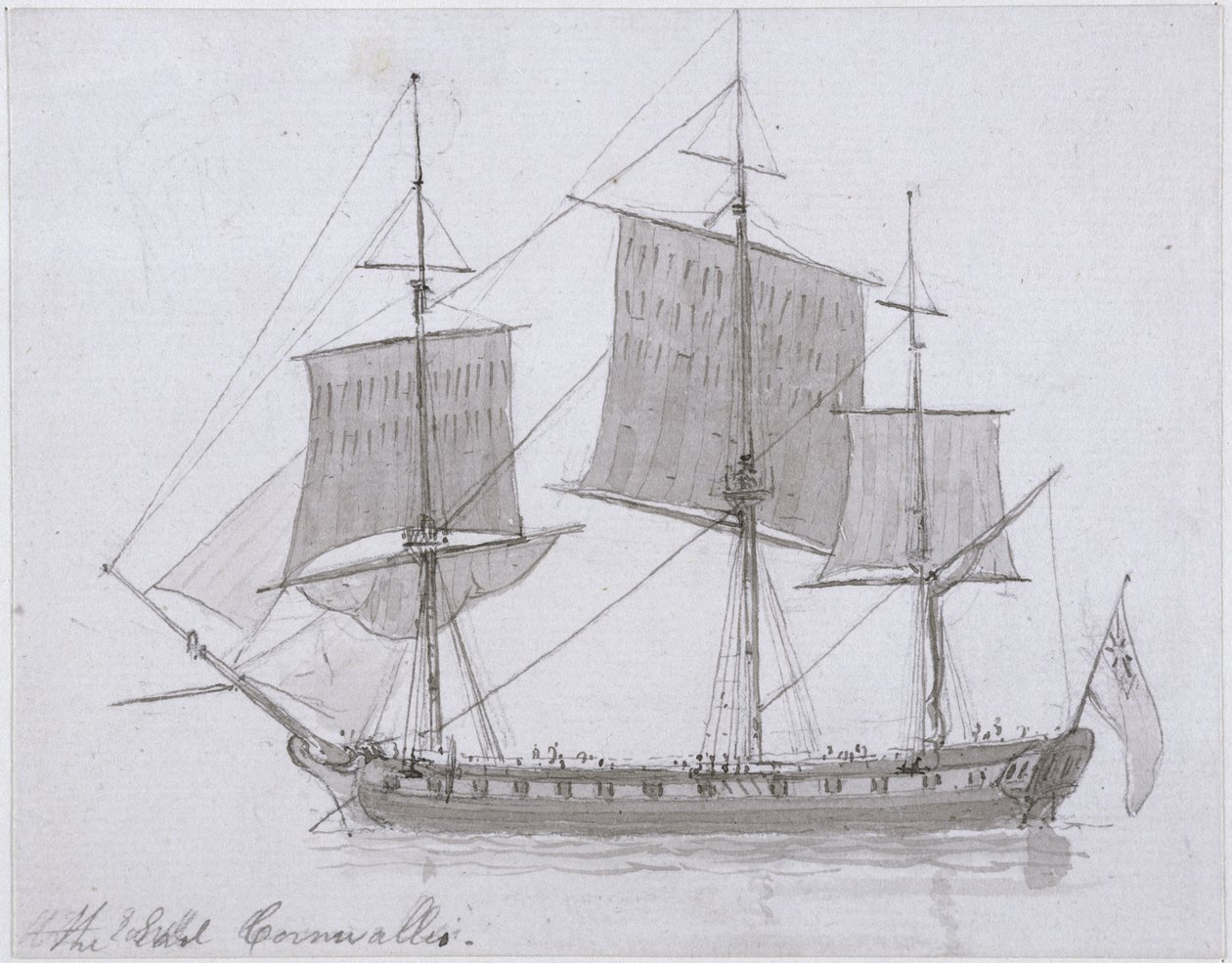 The Earl Cornwallis, ca 1786-94 (penna och bläck och tvätt på papper) av Rev. Edward Thomas Daniell