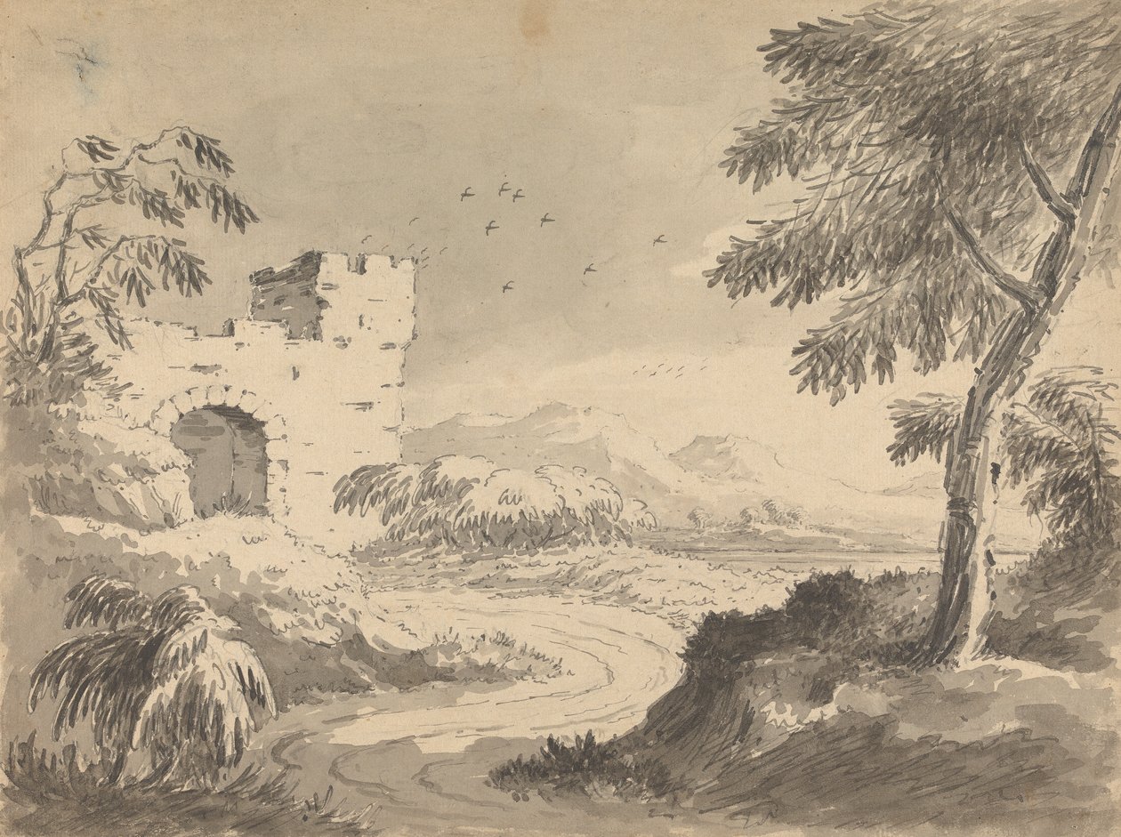 Landskap med väg som leder till Abbey av Rev. William Gilpin
