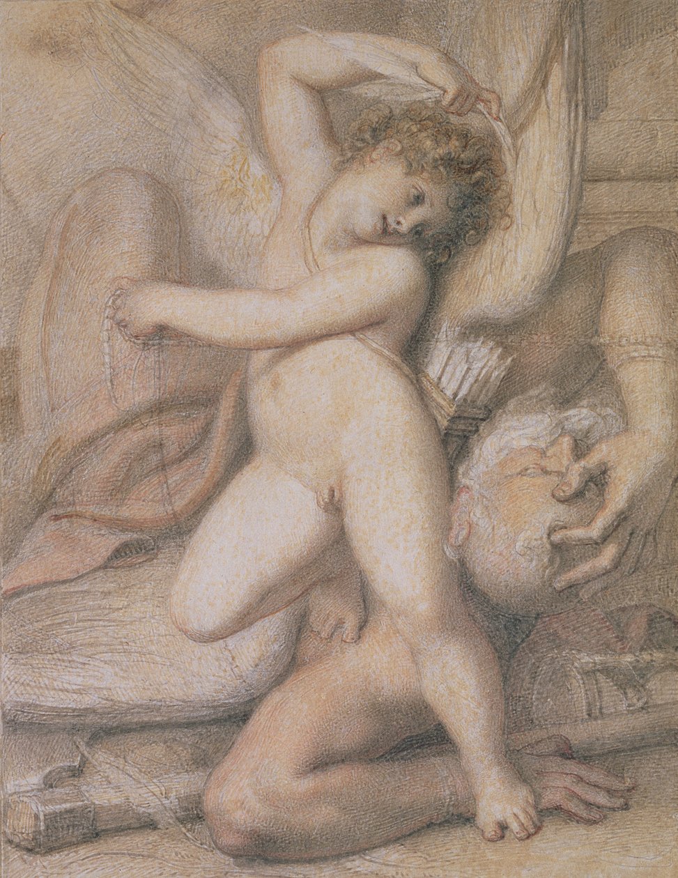 Cupid Plocking the Wings of Time, 1700-talet (penna, röd krita och wc på papper) av Richard Cosway