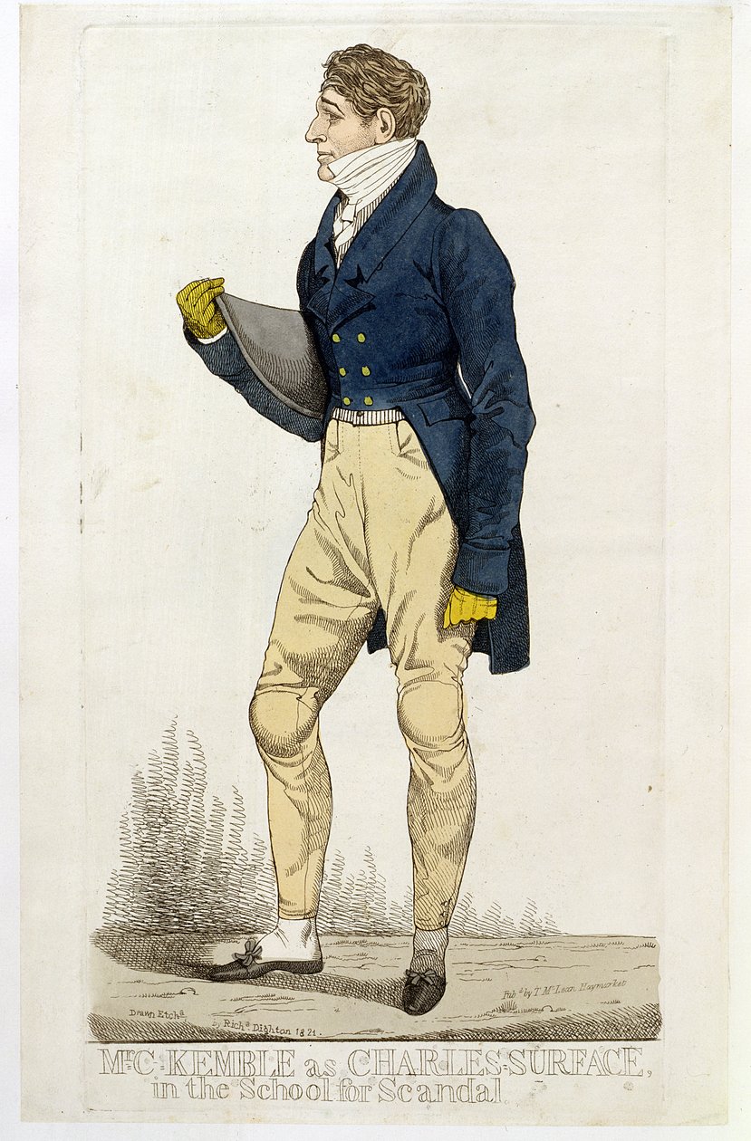 Charles Kemble (1775-1854) som Charles Surface i "The School for Scandal", utgiven av Thomas McLean, 1821 (färgad etsning). av Richard Dighton