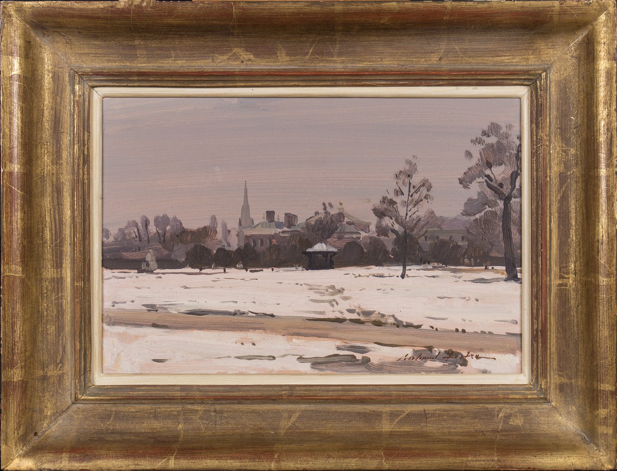 Winter Dusk: Kensington Palace, 1991 (olja på kort) av Richard Foster