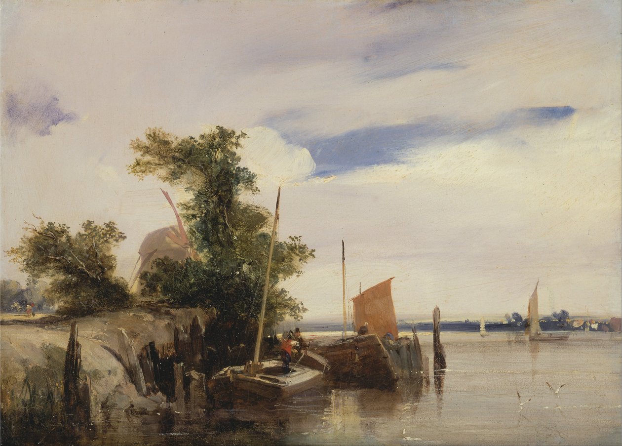 Pråmar på en flod av Richard Parkes Bonington