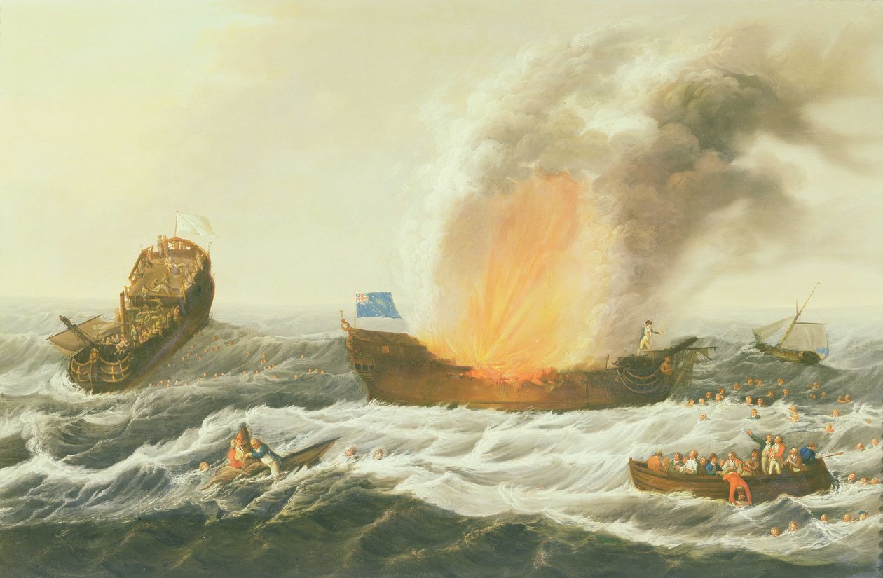 En sjöförlovning mellan Quebec och Surveillante, c.1779 av Richard Paton