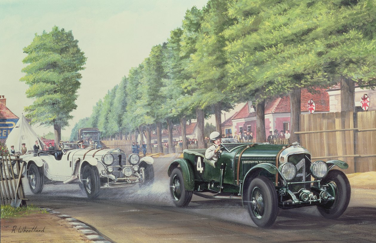 Duell på Pontlieu, Le Mans, 1930 (wc & gouache ombord) av Richard Wheatland