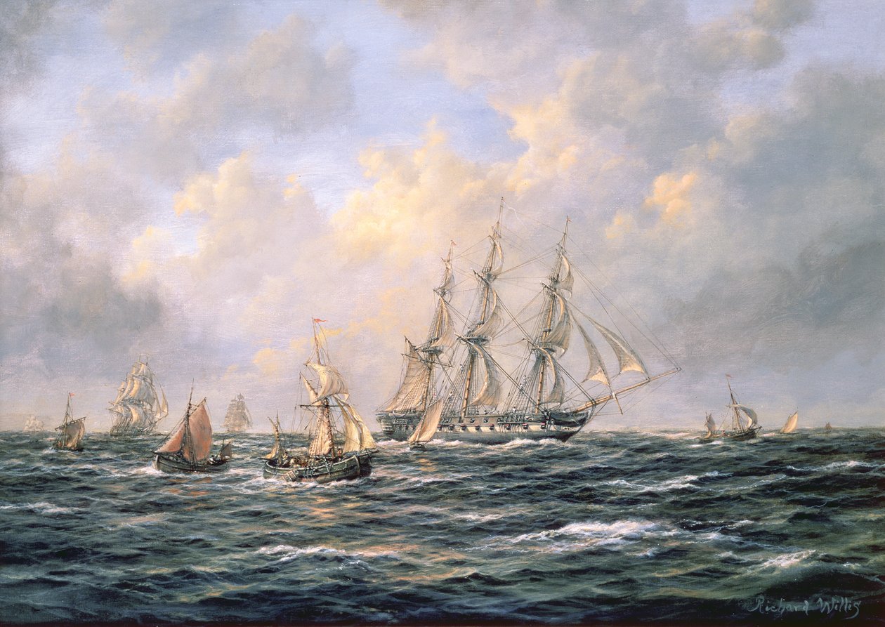 Konvoj av ostindiefarare bland fiskebåtar av Richard Willis