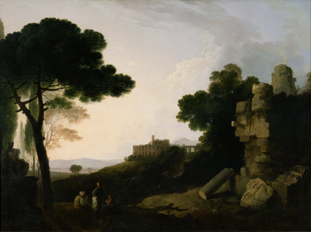 Landscape Capriccio with Tomb of the Horatii and Curiatii, and the Villa of Maecenas at Tivoli av Richard Wilson