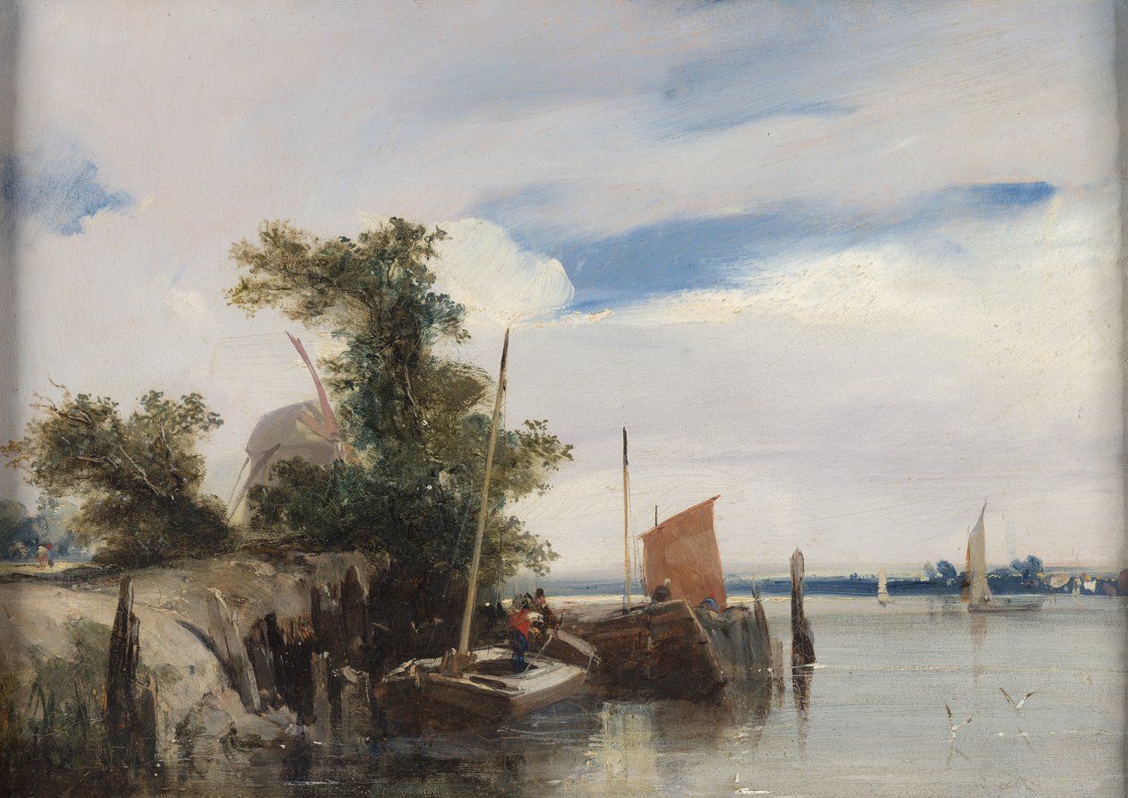 Pråmar på en flod av Richard Parkes Bonington