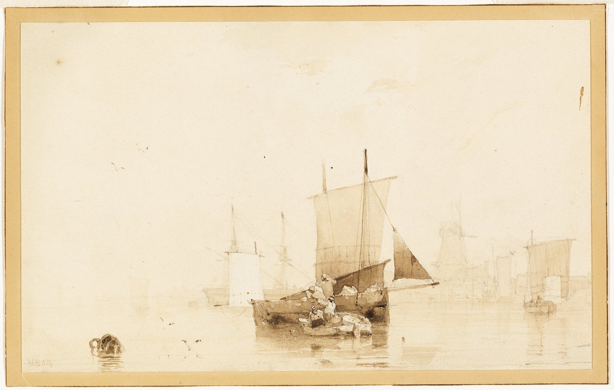 Båtar i en hamn av Richard Parkes Bonington