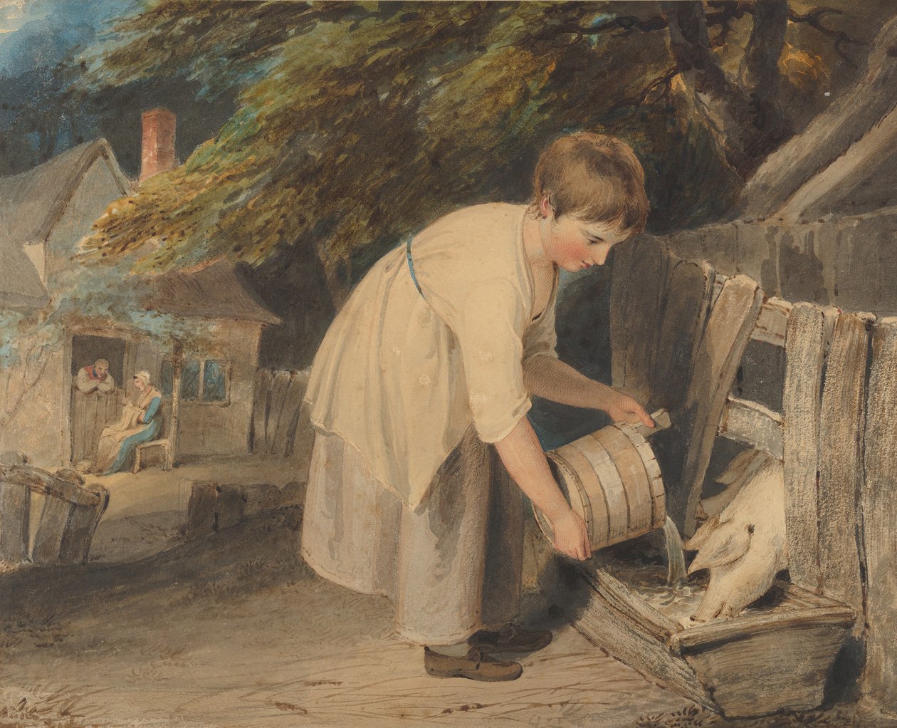 Flicka som matar grisar, 1800. av Richard Westall