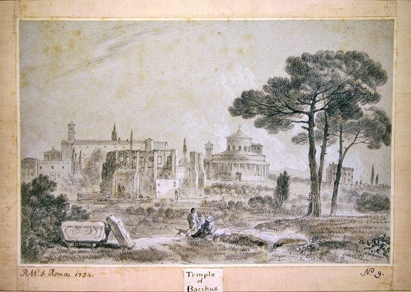 Bacchus tempel (penna och tvätt på papper) av Richard Wilson