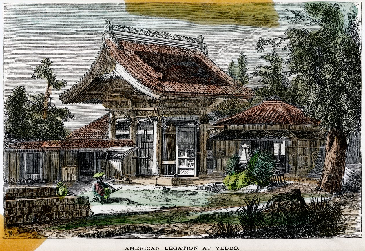 Amerikansk legation vid Yeddo Edo, Japan, 1800-talet av Richardson