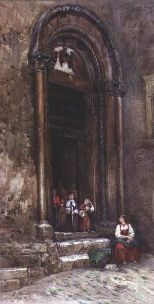 Sidodörren till kyrkan Santa Guiliana vid Aquila degli Abruzzi av Rinaldo Werner