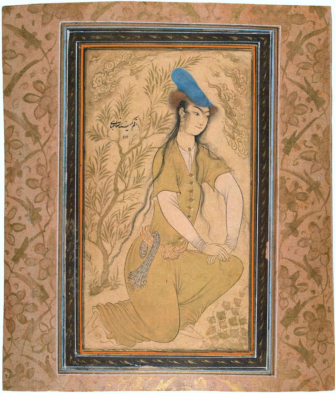 Flicka i en pälsmössa, 1602. av Riza i Abbasi