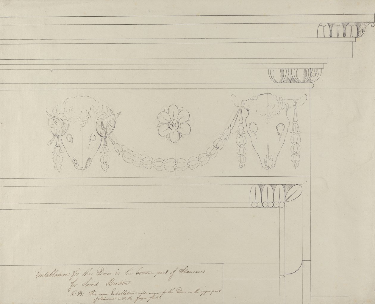 Design för trappentablaturen, Headfort House (penna & svart bläck med grafit på lagt papper) av Robert Adam