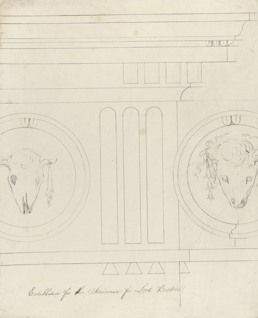 Design för trappan, Headfort House, 1772 (penna och bläck på lagt papper över linne) av Robert Adam