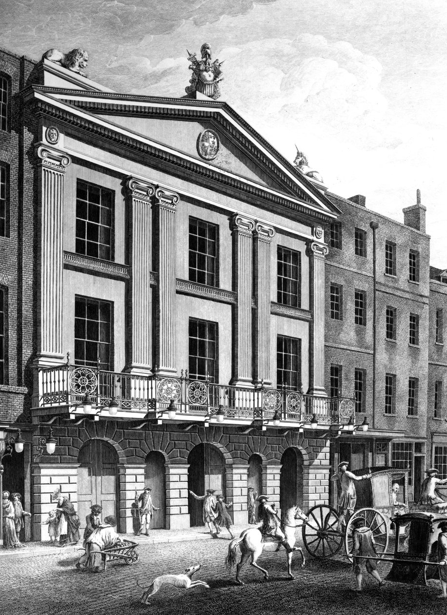 The Theatre Royal, Drury Lane, graveret af Patrick Begbie, 1776 swed av Robert Adam