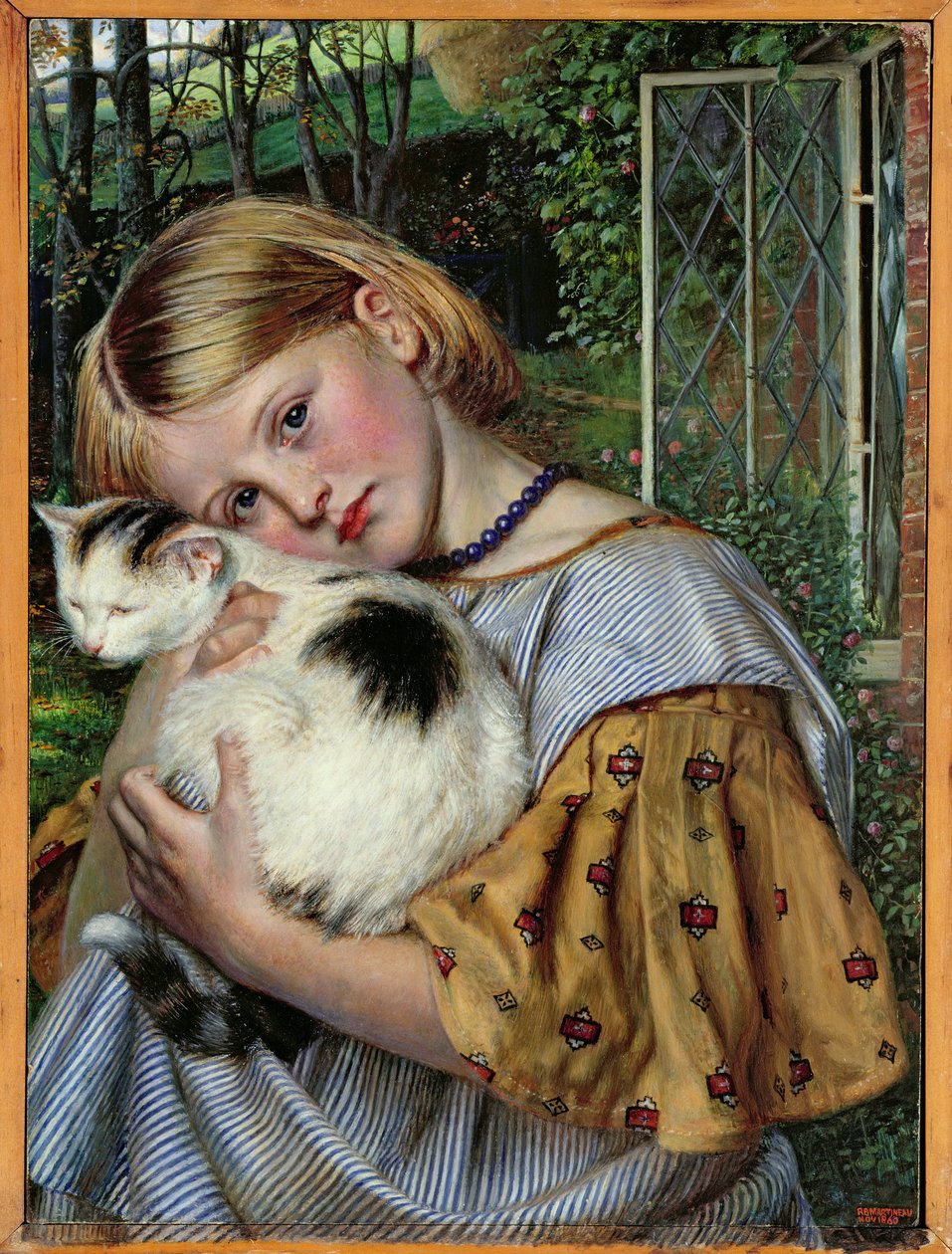 En flicka med en katt, 1860 (panel) av Robert Braithwaite Martineau