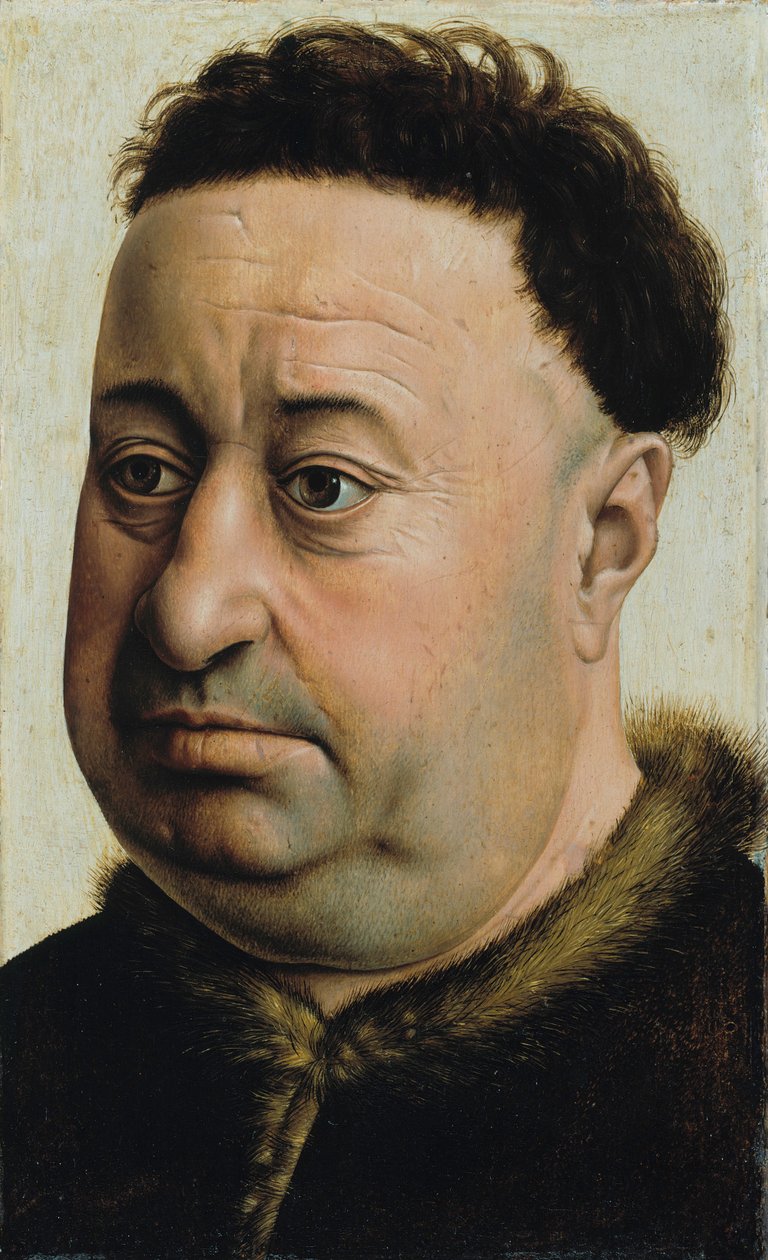 Portrat eines beleibten Mannes vermutlich Robert de Masmines  av Robert Campin