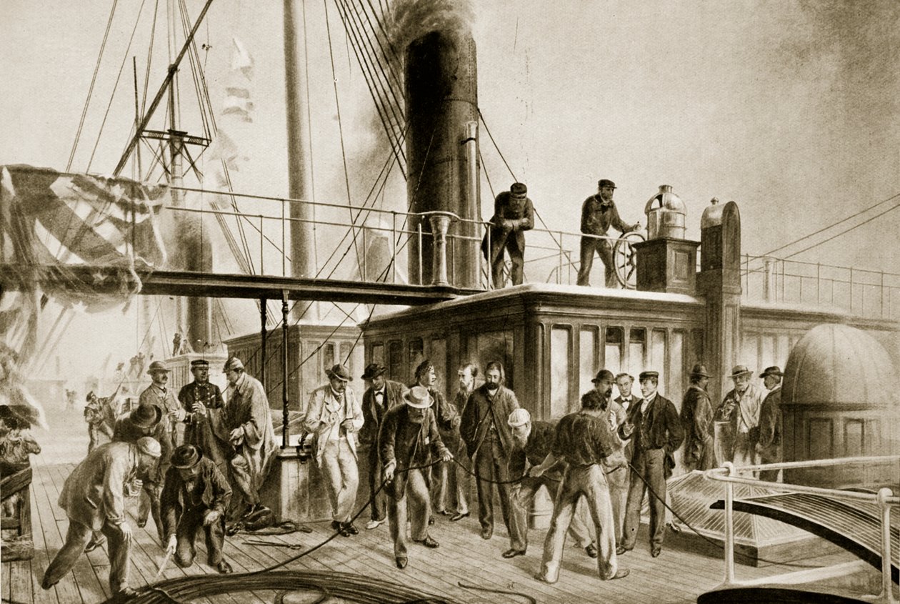 Fartyget "Great Eastern" som bärgar den förlorade Atlantkabeln, 1866 av Robert Dudley