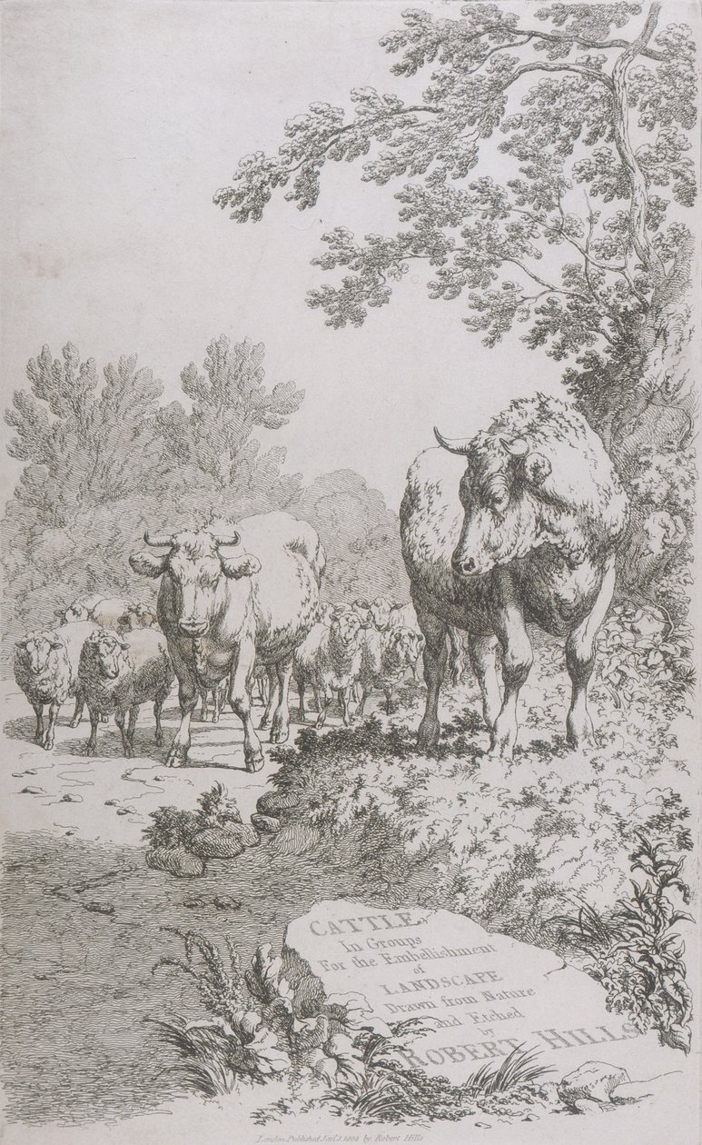 Titelsida för boskap i grupper för utsmyckning av landskapet..., 1808 av Robert Hills