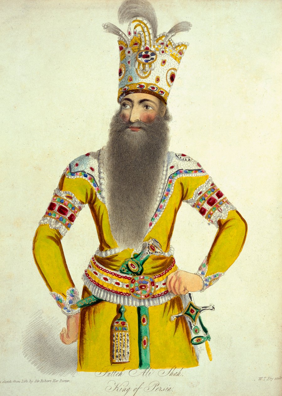 Porträtt av Fatteh Ali Shah, graverad av William Thomas Fry (1789-1843) från 