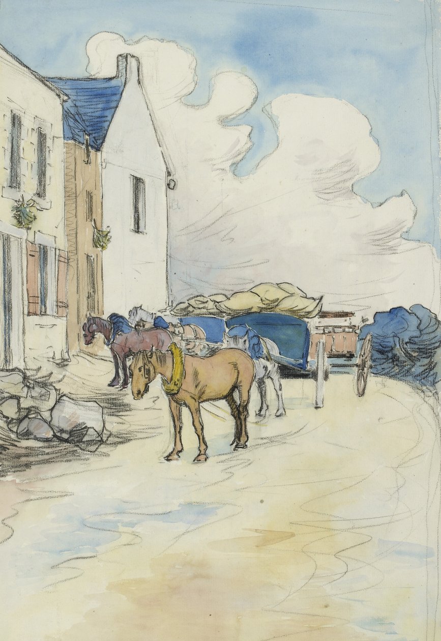 Utanför vinaffären (svart krita med akvarell) av Robert Polhill Bevan