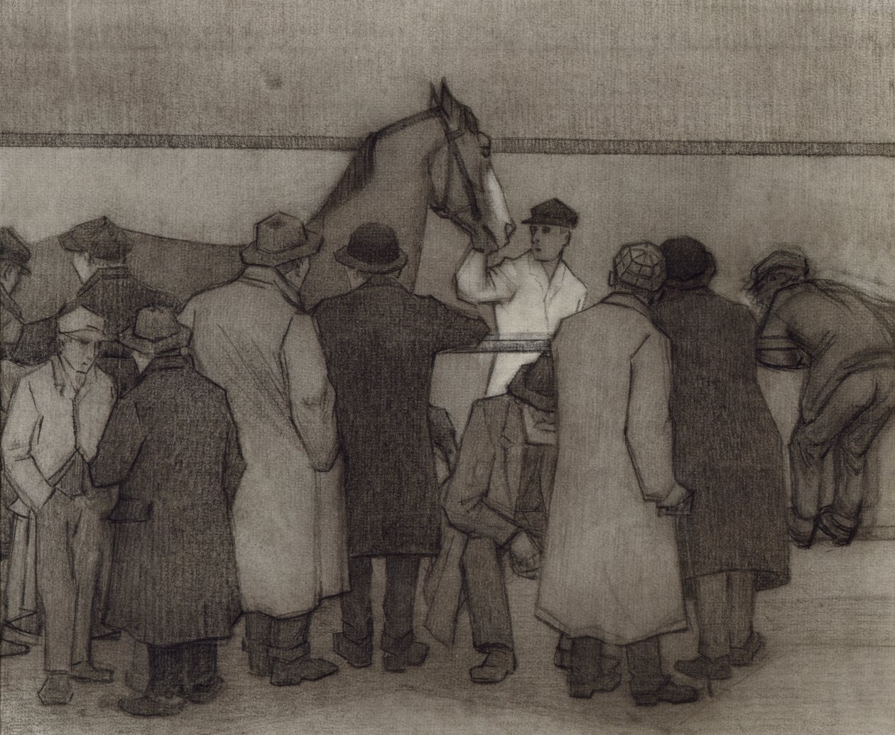 Försäljning på Wards Repository, No.2, c.1918 (krita och kol på papper) av Robert Polhill Bevan