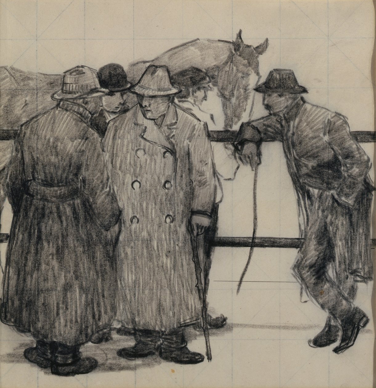 Study for the Horse Dealers, c.1917 (penna på kvadratiskt papper) av Robert Polhill Bevan