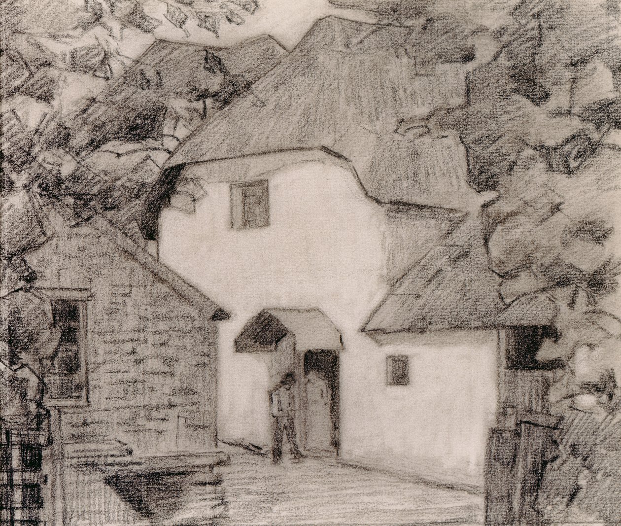 The Caller at the Mill, 1918-19 (krita på papper) av Robert Polhill Bevan