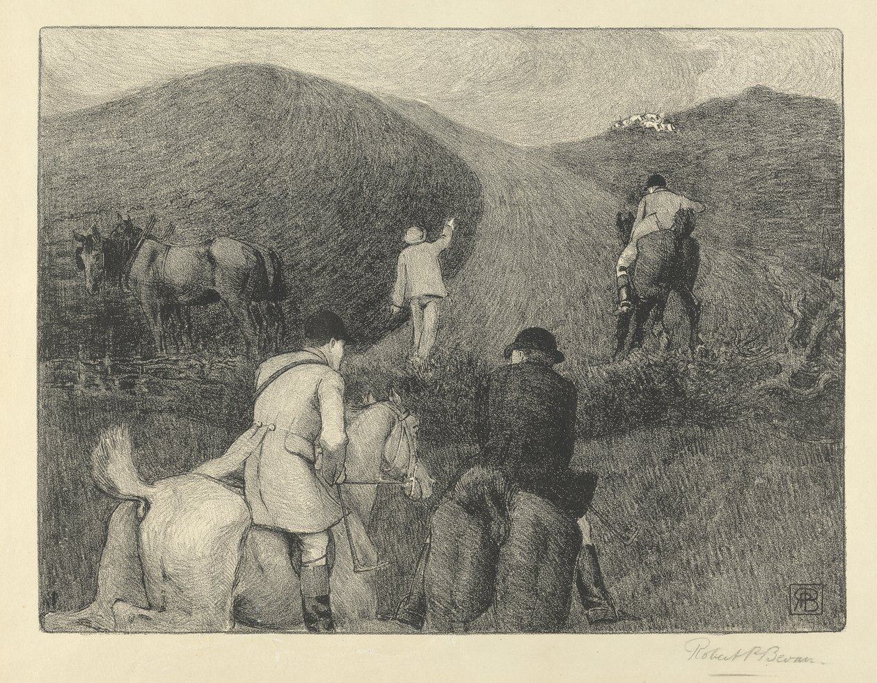 The Flying Pack (penna och krita) av Robert Polhill Bevan