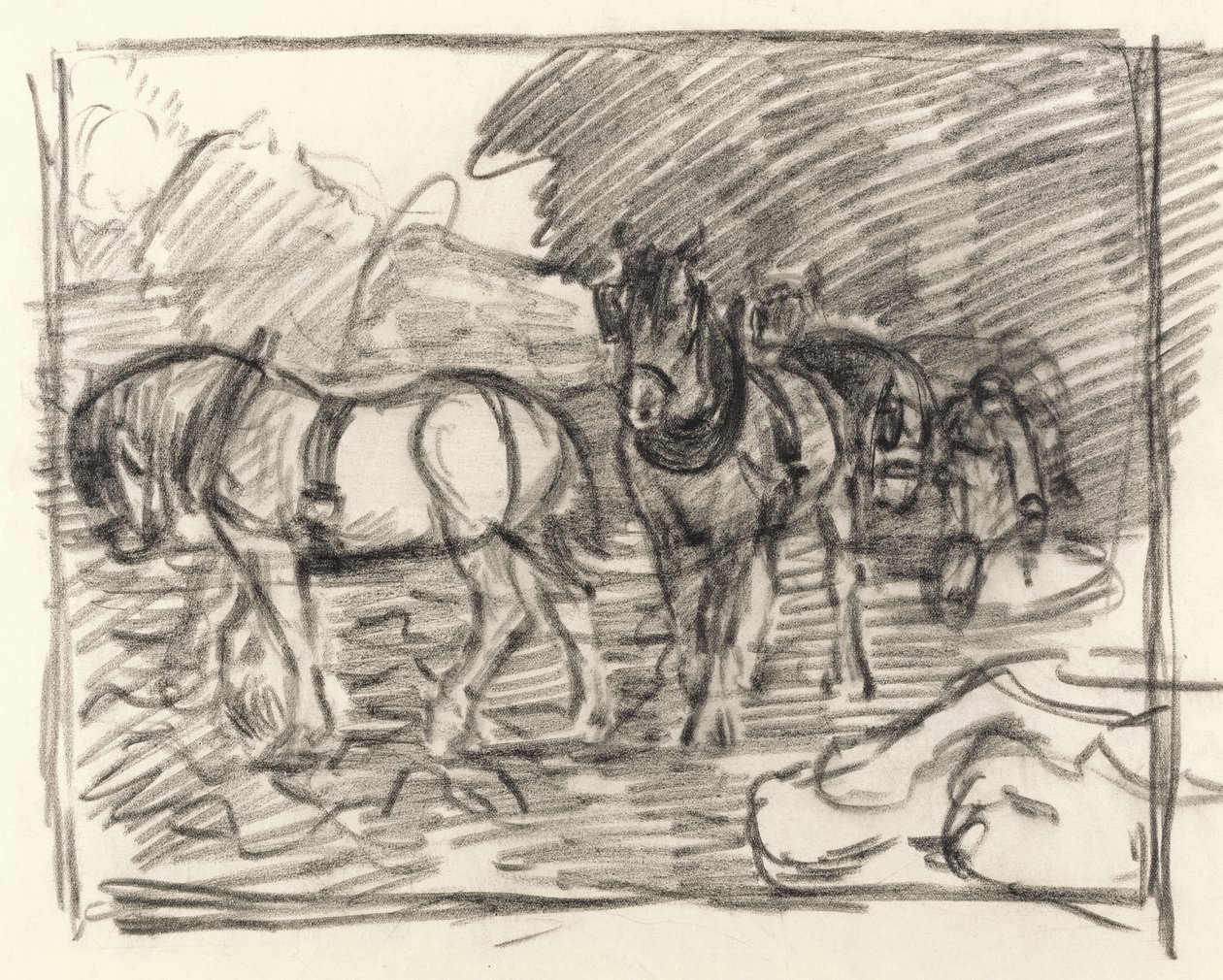 The Plowing Team, ca 1906 (svart krita på papper) av Robert Polhill Bevan