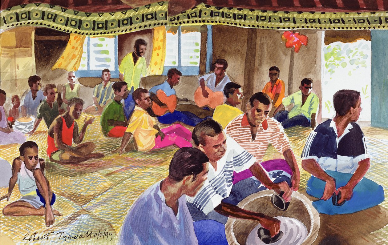 Kava Drinking Ceremony, Fiji, 1999 (wc på papper) av Robert Tyndall