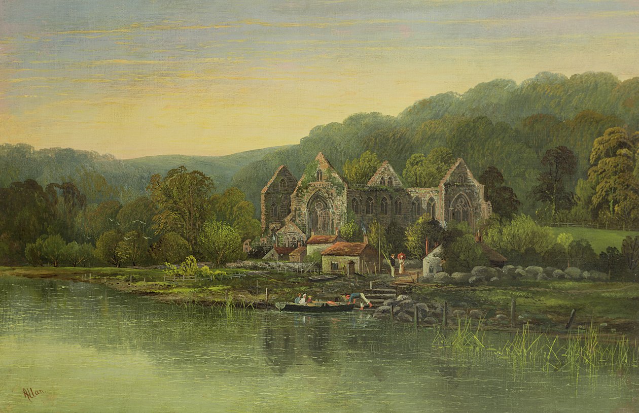 Förstörd Abbey on a River, ca 1880 av Robert Weir Allan