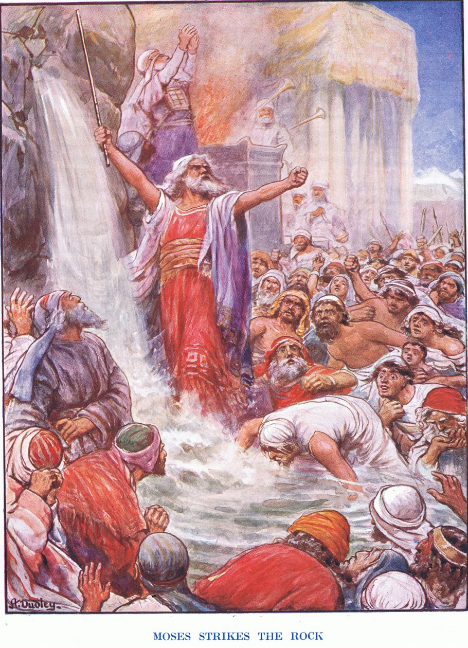 Moses slår stenen (färg litho) av Robert Ambrose Dudley
