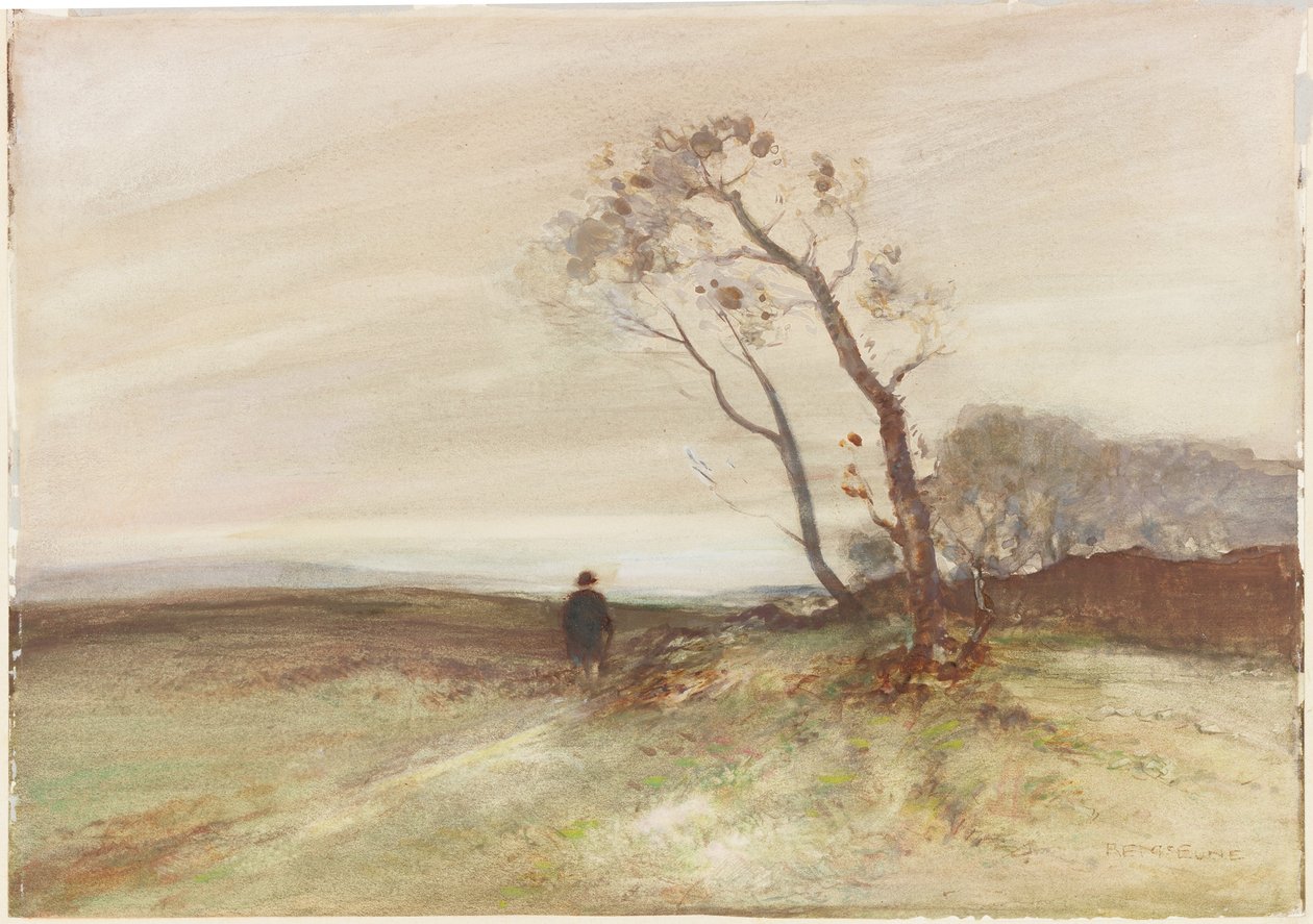 En blåsig dag (kroppsfärg på papper) av Robert Ernest McEune