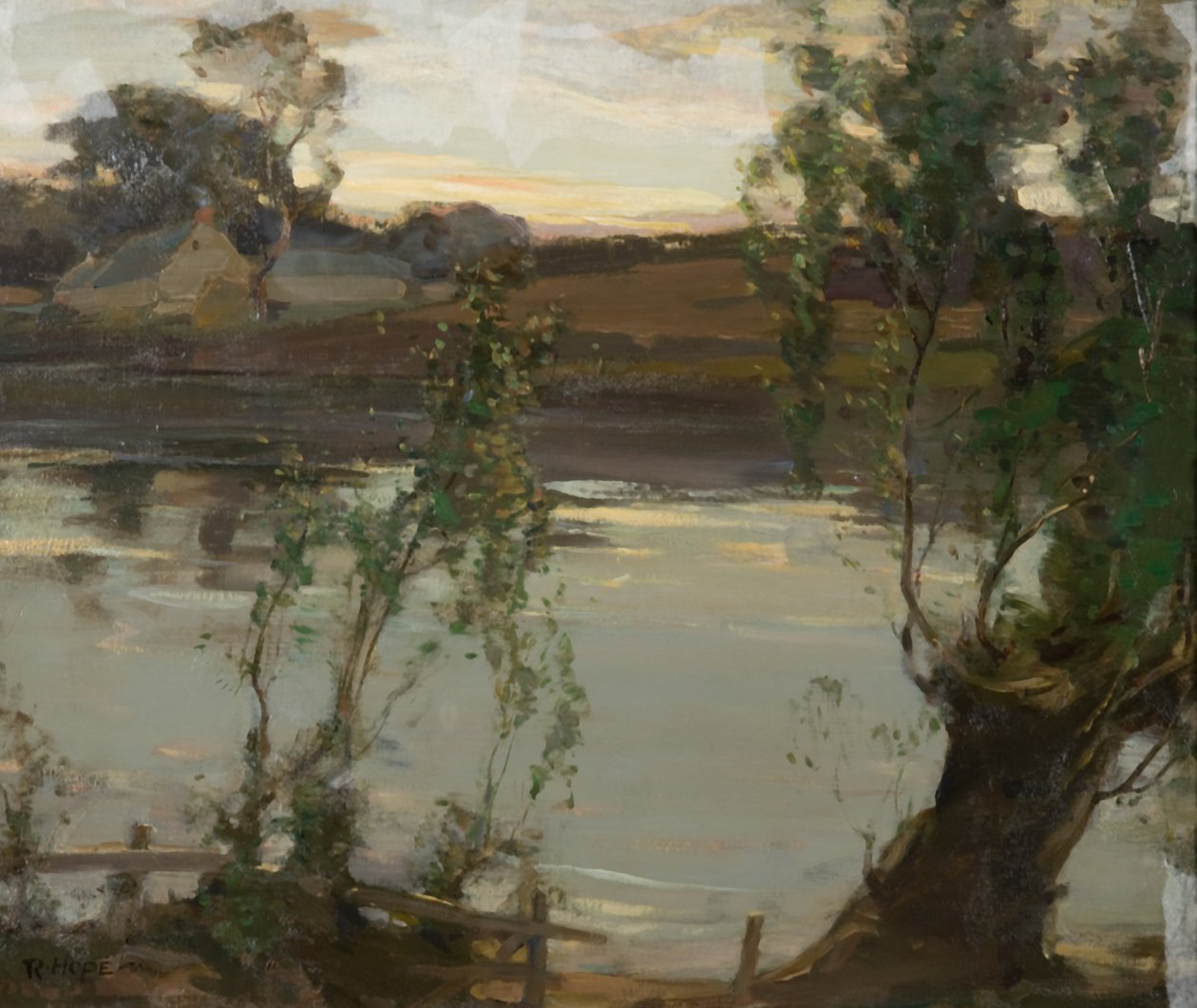 En tyst pool, kväll (olja på duk) av Robert Hope