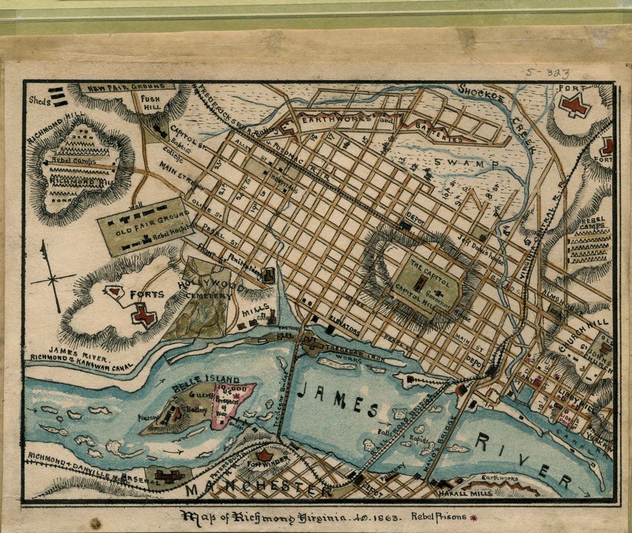 Karta över Richmond, Virginia...1863. LOC gvhs01.vhs00051 av Robert Knox Sneden