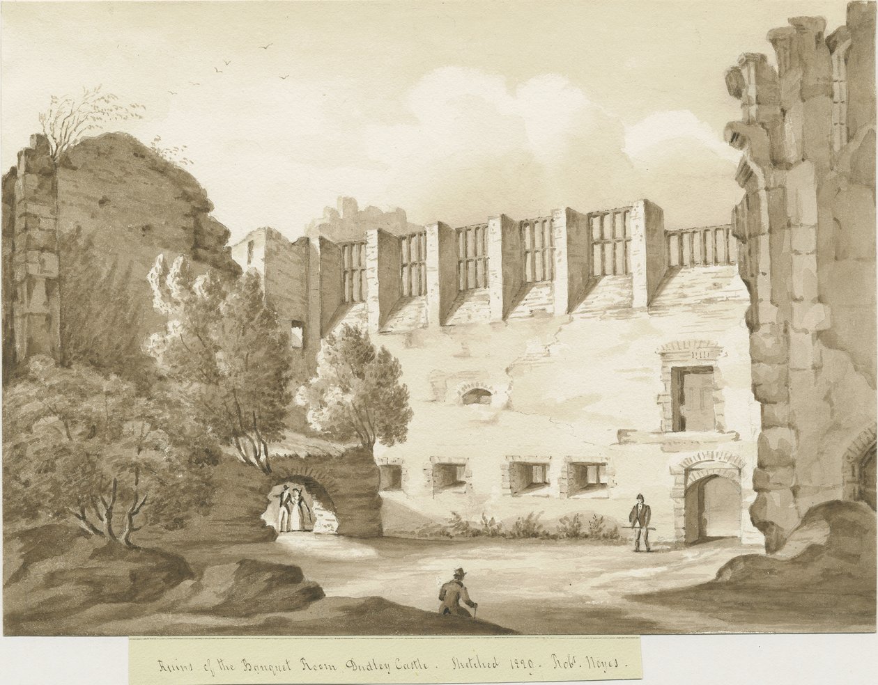 Dudley Castle - The Keep: sepiateckning av Robert Noyes