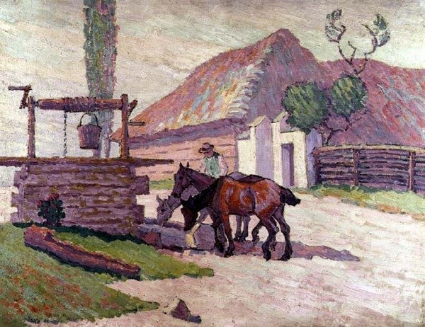 Hästar som dricker av Robert Polhill Bevan